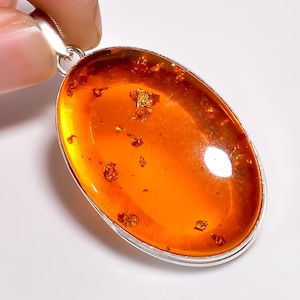 Baltic Amber Gemstone Pendant, 925 Sterling Silver, Vintage Style Pendant Jewelry, Handmade Amber Pendant Best For Gift.