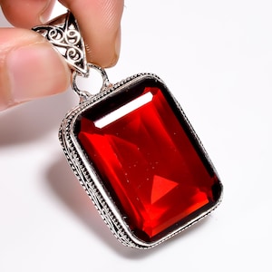 Red Garnet Pendant, 925 Sterling Silver, Handmade Red Garnet Pendant Gift For Mother, Pendant For Necklace Jewelry.