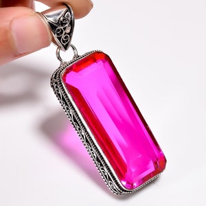 Pink Topaz Silver Pendant, 925 Sterling Silver Pendant, Fashion Pendant Jewelry, Statement Pendant, Best For Necklace Jewelry.