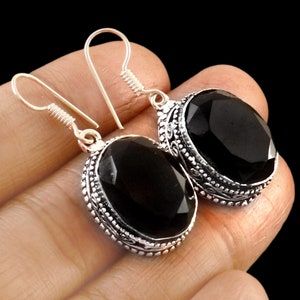 Top Quality Black Onyx Solid Sterling Silver Earring, 925-Sterling Silver Earring, Onyx Dangle Earring, Best For Women Jewelry.