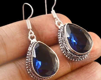 Pendientes colgantes de topacio azul Londres bañados en plata, joyería bohemia