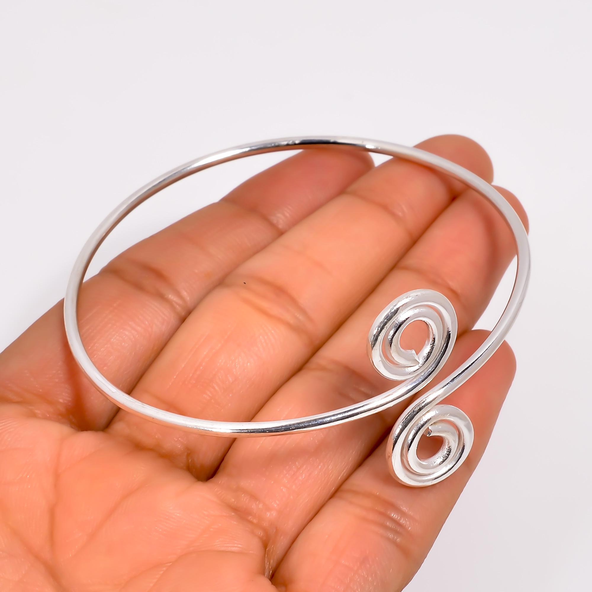Silver Plated Spiral Bangle Bracelet, Adjustable Boho Cuff - Etsy