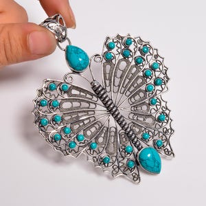Turquoise Gemstone Pendant, Butterfly Pendant, Silver Pendant, Handmade Pendant, Vintage Style Pendant Jewelry, Pendant For Necklace.