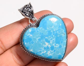 Collier pendentif Larimar en plaqué argent, bijoux bohème hippie