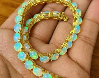 Natuurlijke Ethiopische opaal tennisarmband | Ovale opaal edelsteenarmband | 18k verguld | Oktober geboortesteen sieraden cadeau voor haar"