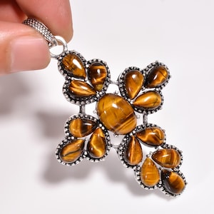 Tiger&#39;s Eye Pendant, 925 Sterling Silver Pendant Necklace, Handmade Turquoise Pendant Jewelry For Necklace.