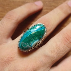Chrysocolla Oval Shaped Ring, 925 Sterling Silver, Handmade Ring, Statement Ring, Ring For Women, Gift For Her.
