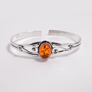 Armband van Baltisch barnsteen, sterlingzilveren armband, verstelbare manchetarmband, geboortesteensieraden, armband voor vrouwen, 925 sterlingzilver.