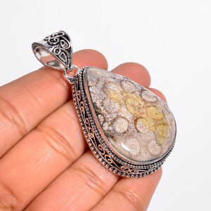 Fossil Coral Sterling Silver Pendant, Statement Fossil Coral Pendant, Gift for Her, Handmade Gemstone Pendant, Fossil Coral Necklace.