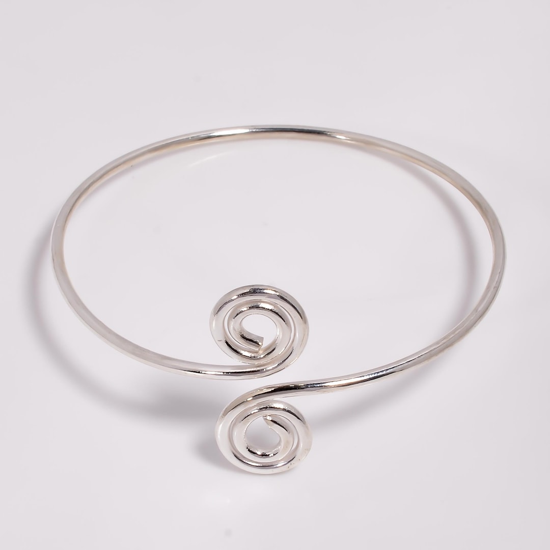 アクセサリー vivify Silver x Brass Spiral Bangle Silver Plated Spiral Bangle Bracelet, Adjustable Boho Cuff - Etsy
