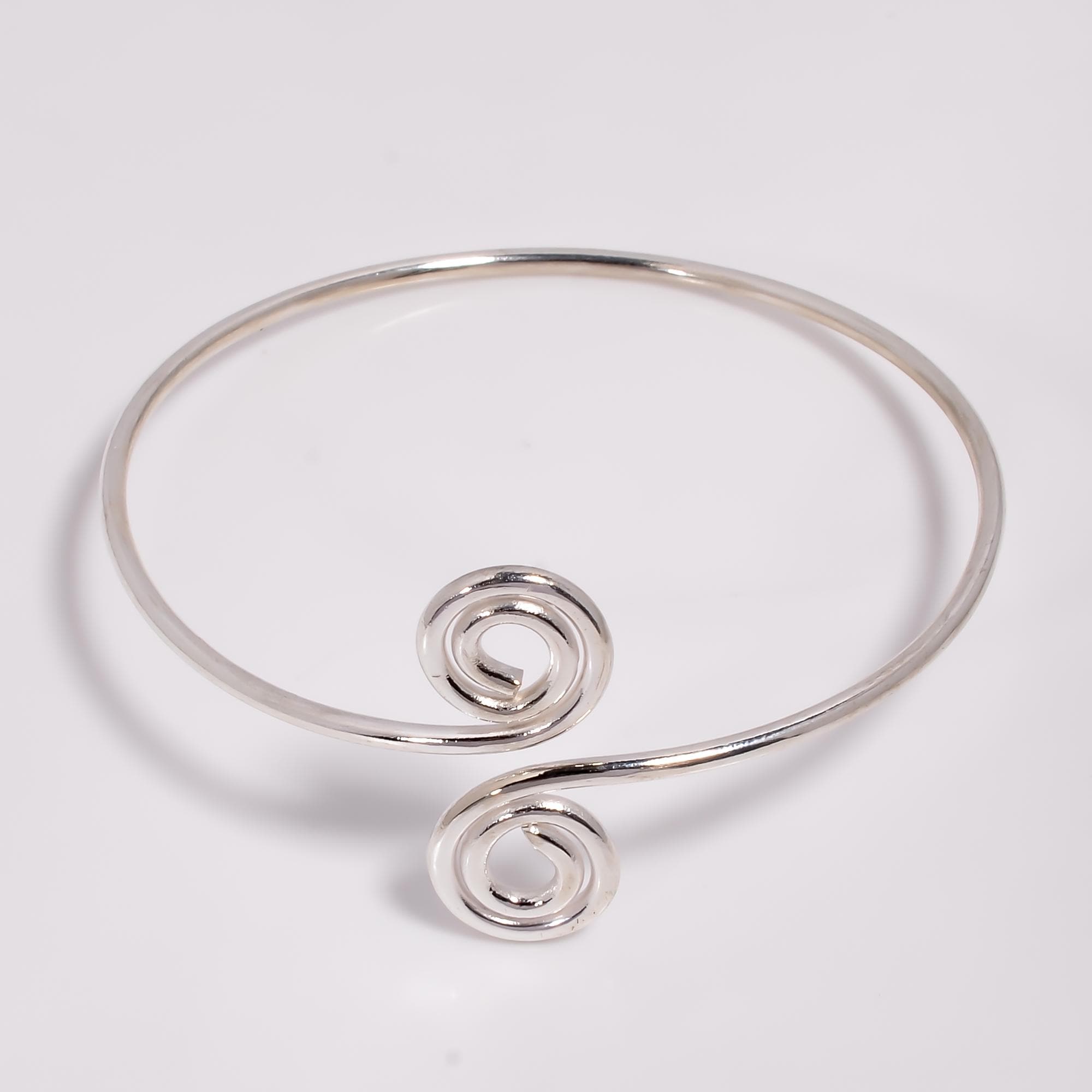 Silver Plated Spiral Bangle Bracelet, Adjustable Boho Cuff - Etsy