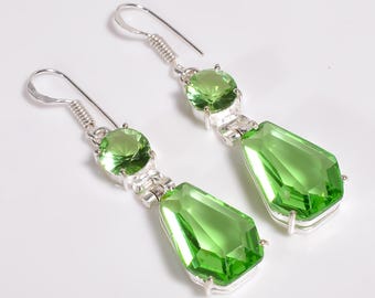 Natural Chrome Diopside Gemstone Drop/Dangle Green Earrings 925 Sterling Silver