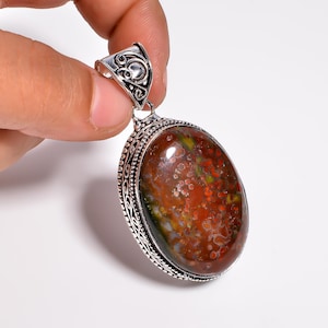Bloodstone Gemstone Pendant, 925 Sterling Silver, Vintage Pendant Jewelry, Christmas Gift, Pendant For Necklace Jewelry.