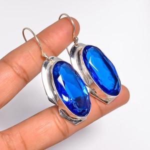 Natural Sky Blue Topaz Earrings, 925 Sterling Silver Topaz Earrings, December Birthstone, Christmas Gift, Blue Topaz Jewelry.
