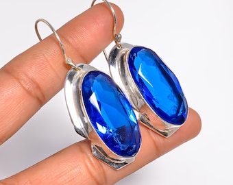Natural Sky Blue Topaz Earrings, 925 Sterling Silver Topaz Earrings, December Birthstone, Christmas Gift, Blue Topaz Jewelry.