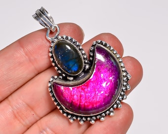 Mond Labradorit Anhänger, Designer Anhänger Schmuck, 925 Sterling Silber, Frauen Anhänger, Anhänger für Halskette, Halbmond Schmuck.