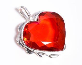 AAA+ Honey Citrine Heart Pendant, Silver Plated Necklace