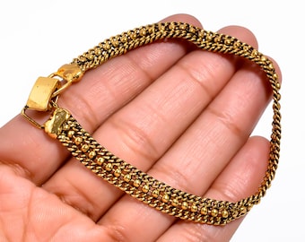 Handmade Gold Chain Bracelet for Men, Vintage Braided Link Bracelet, Boho Style Jewelry Gift for Him, Adjustable Men's Gold Bracelet”