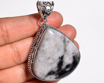 Handmade Agate Gemstone Pendant, Silver Plated, Minimalist Jewelry