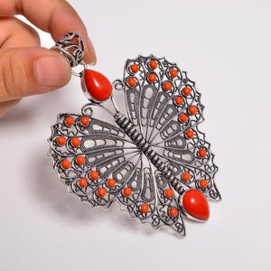 Red Coral Pendant, Red Coral Silver Pendant For Women, Red Gemstone, Handmade Necklace, Gift for Her.
