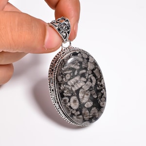 Orthoceras Pendant, Silver Pendant , Natural Fossil Gemstone Necklace, Pendant For Necklace, Statement Necklace, Gift for Her.