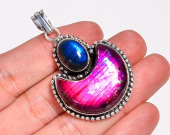 Labradorit Mond Anhänger, Designer Anhänger Schmuck, 925 Sterling Silber Anhänger, Frauen Anhänger, Anhänger für Halskette,