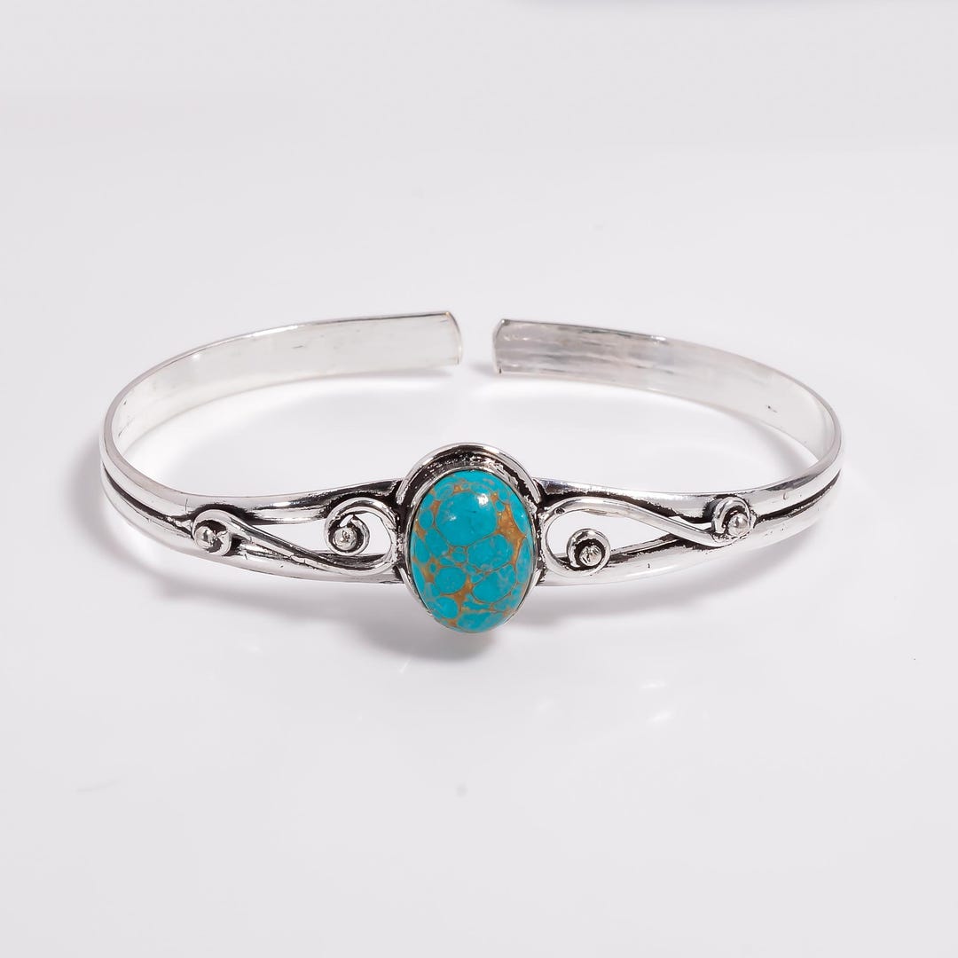 AAA+ Turquoise Bangle 925 Sterling Silver Cuff Bracelet