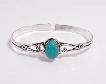 AAA+ Turquoise Bangle 925 Sterling Silver Cuff Bracelet