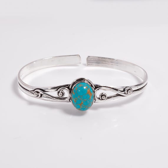 アクセサリー silver 925 turquoise bangle AAA+ Turquoise Bangle 925 Sterling Silver Cuff Bracelet