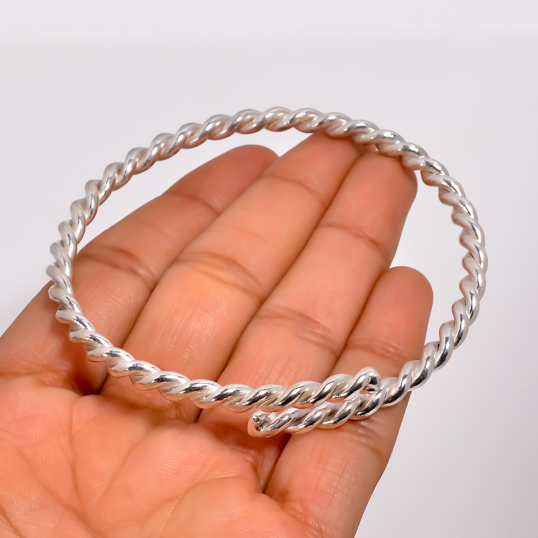 Twisted Sterling Silver Bangle, Handmade Bracelet, 925 Sterling