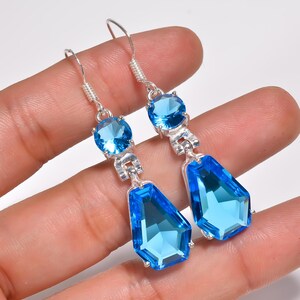 Blue Topaz Faceted Gemstone Earring, 925 Sterling Silver Fashion Earring Jewelry, Statement Earring, Earring For Women & Girls.