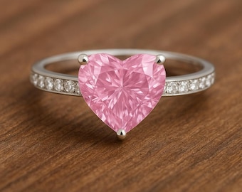 ハート型のピンクの宝石リング、スターリングシルバーのプロミスリング、女性のための繊細な婚約指輪、ピンクサファイアリング、彼女へのバレンタインギフト