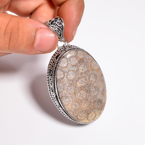 Fossil Coral Pendant - Fossil Coral Necklace, Summer Jewelry For Women, Natural Gemstone Pendant, Silver Coral Pendant Jewelry.