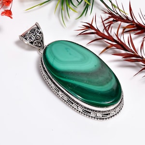 Natural Malachite Silver Pendant, 925 Sterling Silver Pendant, Gemstone Pendant, Women&#39;s Malachite Pendant, Malachite Pendant For Necklace.