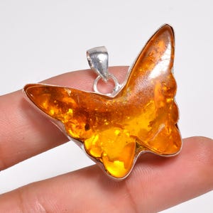 Baltic Amber Butterfly Pendant, 925 Sterling Silver, Designer Pendant Jewelry, Handmade Amber Pendant, Unique Gift for her