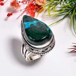 High Quality Chrysocolla Malachite Ring, Statement Ring, Gemstone Ring, Chrysocolla Women&#39;s Ring, AAA+ Chrysocolla Silver Ring Jewelry.