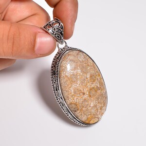 Fossil Coral Pendant, Silver Pendant Jewelry, Gift for Her, Natural Coral Gemstone Pendant For Necklace.