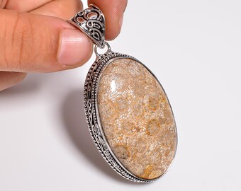 Pendentif en corail fossile, bijoux en argent, cadeau pour elle, pendentif en corail naturel pour collier.