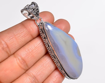 Colgante de ópalo azul, collar minimalista bañado en plata