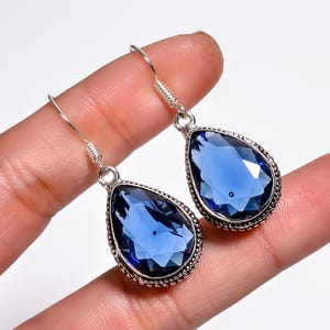 Faceted Blue Topaz Gemstone Earring, 925 Sterling Silver Fashion Earring Jewelry, Statement Earring, Earring For Women & Girls.