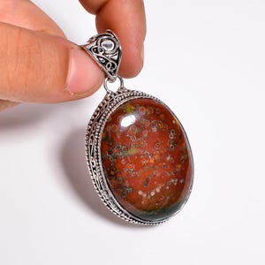 Natural Bloodstone Gemstone Pendant, 925 Sterling Silver, Vintage Pendant Jewelry, Christmas Gift, Pendant For Necklace Jewelry.