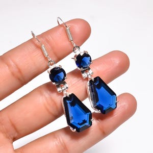 Blue Topaz Faceted Gemstone Earring, 925 Sterling Silver Fashion Earring Jewelry, Statement Earring, Earring For Women & Girls.