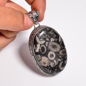 Natural Orthoceras Pendant, Silver Pendant , AAA+ Fossil Gemstone Necklace, Pendant For Necklace, Statement Necklace, Gift for Her.