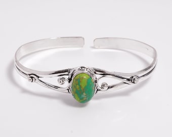 Pulseira turquesa, pulseira de prata esterlina 925, pulseira ajustável, pulseira feita à mão, joia de prata turquesa, presente para ela.