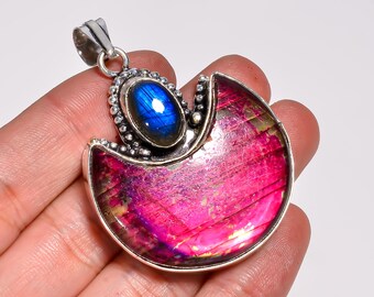 Labradorit Mond Anhänger, Designer Anhänger Schmuck, 925 Sterling Silber, Frauen Anhänger, Anhänger für Halskette, Halbmond Schmuck.