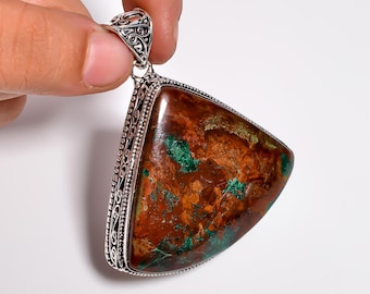 Pendentif chrysocolle naturelle, collier chrysocolle, pendentif en argent sterling 925, pendentif chrysocolle en cristal, collier de guérison pour femme.