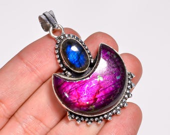 Labradorit Mond Anhänger, Designer Anhänger Schmuck, 925 Sterling Silber Anhänger, Frauen Anhänger, Anhänger für Halskette,