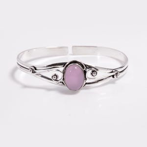 Rose Quartz Bangle, Bangle in Sterling Silver, Adjustable Cuff Bangle, Birthstone Jewelry, Bangle For Women, Birthday Gift.