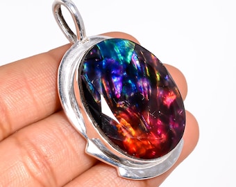 Pendentif plaqué argent ammolite, bijoux minimalistes