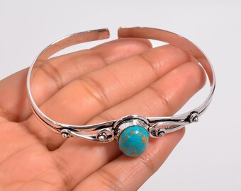 AAA+ Turquoise Bangle 925 Sterling Silver Cuff Bracelet